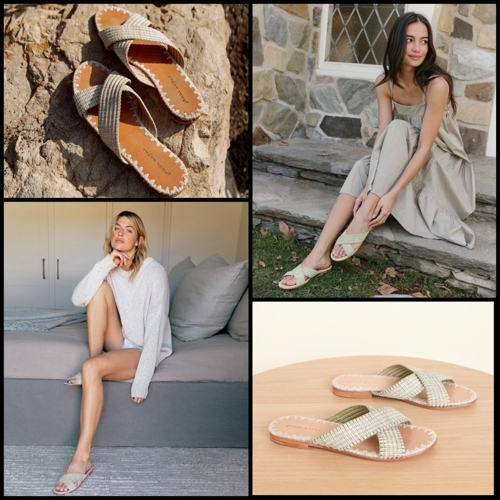 Jenni Kayne Raffia Crossover Natural Textured Padded Leather Insole Sandal 36